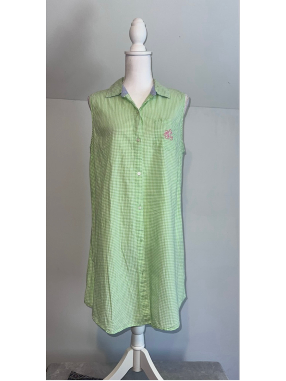 LAUREN Ralph Lauren Gingham Sleeveless Button Down Shirt L Green - Picture 2 of 8